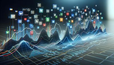 Aktien steigen und fallen Grafik mit Firmenlogos.