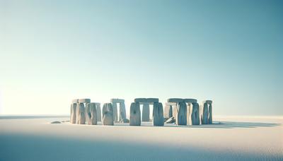 Stonehenge in piedi pulito e incontaminato sotto un cielo limpido.