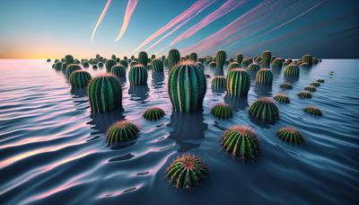 Plantes de cactus submergées dans un environnement marin en hausse.