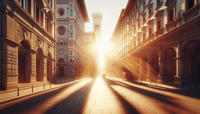 Il sole splende sopra il paesaggio urbano italiano onde di calore visibili.