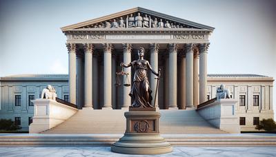 Edificio della Corte Suprema con bilancia della giustizia.