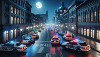 Strade di Siracusa di notte con presenza della polizia