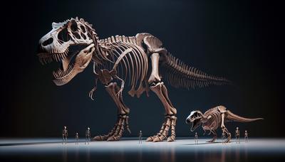 Esqueleto de T. rex comparado con un modelo hipotético de mayor tamaño.