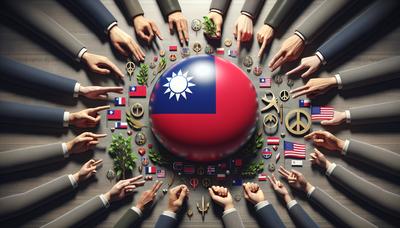 Taiwan-Flagge mit globalen Unterstützungssymbolen, die sie umgeben