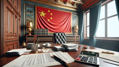 Documents fiscaux et calculatrice avec fond de drapeau chinois