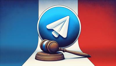 Logotipo do Telegram com martelo e fundo da bandeira francesa