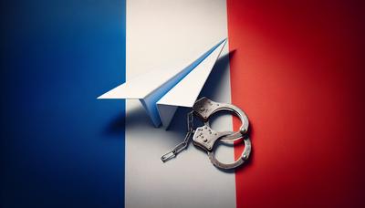 Logo Telegram avec menottes et fond de drapeau français