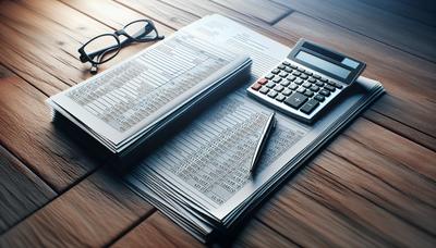 Documents financiers tendus et calculatrice sur la table.