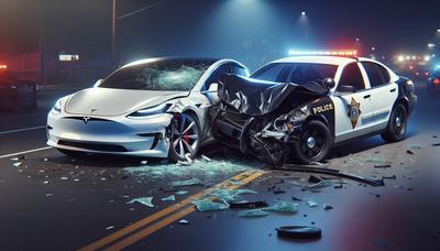 Une voiture Tesla s'est écrasée contre un véhicule de police en stationnement.