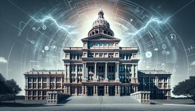 Texas State Capitol-gebouw met elektriciteitssymbolen overlay.