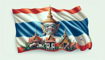 Thailands Nationalflagge mit politischen Symbolen und Erbstücken.