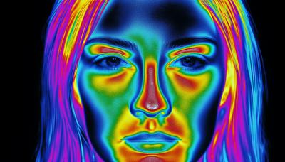 Thermografisches Bild zeigt Variationen der Wärmeabstrahlung im Gesicht.