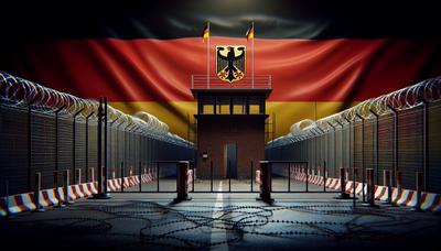Fronteira reforçada com a bandeira da Alemanha ao fundo