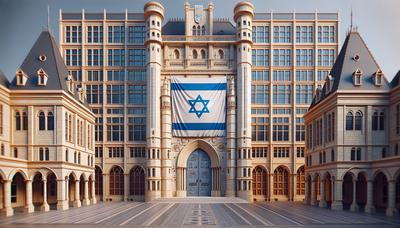 Tilburg University-gebouw met gekruiste Israëlische vlag.