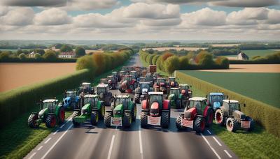 Des tracteurs bloquent la route avec des banderoles de protestation en France.