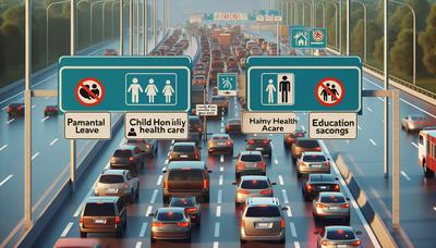 Verkehrsstau mit Straßenschildern für Familienpolitik.