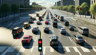 Verkeerslicht met lang rood signaal en wachtende auto's.