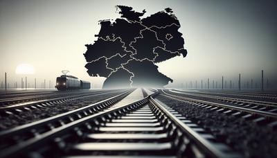 Bahnstrecken mit Deutschlands Silhouette im Hintergrund.