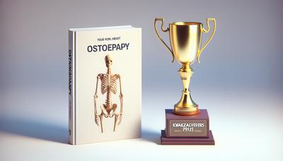 Trofee met het label "Kwakzalversprijs" naast osteopathieboek.