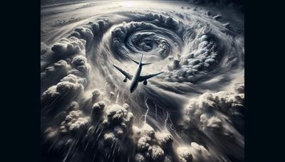 Turbulentes Flugzeug inmitten stürmischer Wolken über der nördlichen Hemisphäre.