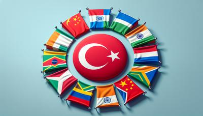 Drapeau de la Turquie avec les drapeaux des pays BRICS en cercle