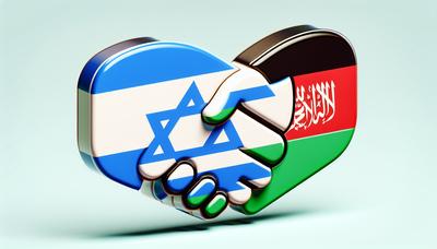 Zwei Flaggen, die Israel und Hamas repräsentieren, Handschlagsymbol.