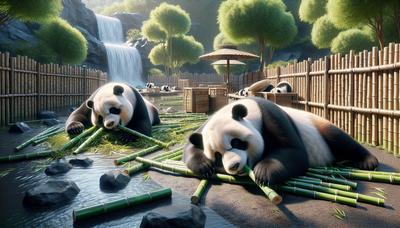 Dos pandas gigantes en un recinto del zoológico.