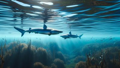 2匹のサメがピュージェット湾の海で泳いでいます。

