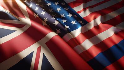 UK-Flagge und US-Flagge mit kontrastierenden Schatten