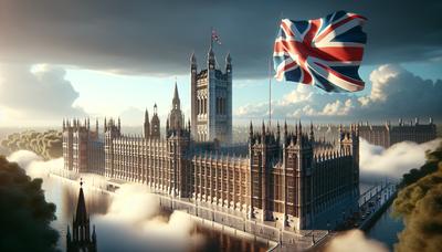 Edificio del Parlamento del Reino Unido con la bandera británica ondeando arriba.