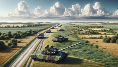 Oekraïense tanks steken het landelijke Russische grenslandschap over.