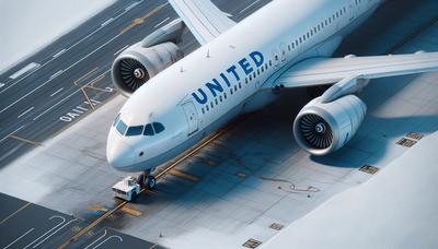 滑走路上でエンジンが損傷しているユナイテッド航空の飛行機。

