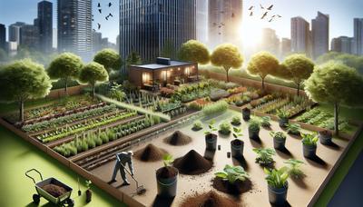 Jardin urbain avec application de compost et de fumier traité.