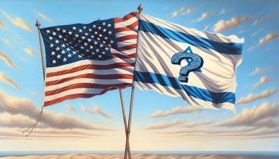 Drapeaux américains et israéliens avec des symboles de questionnement.