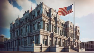 Edificio de la embajada de Estados Unidos con una bandera americana ondeando