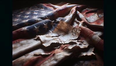 Drapeau américain avec des fissures et bulletin de vote déchiré