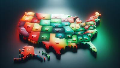 Carte des États-Unis avec des écarts décroissants des taux d'homicides mis en évidence.