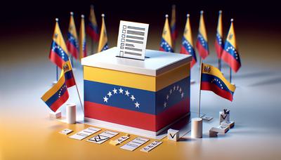 Urna venezolana con banderas y símbolos electorales