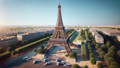 Vue de la tour Eiffel avec présence policière à proximité