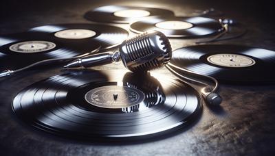 Disques vinyles vintage et un micro rétro