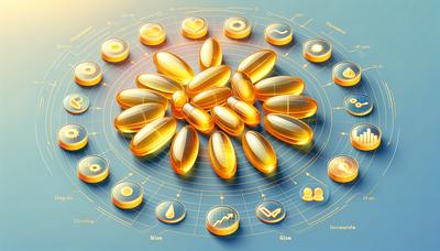 Píldoras de vitamina D rodeadas de sol y gráficos.