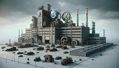 Usine Volkswagen avec des engrenages symbolisant la pression financière.