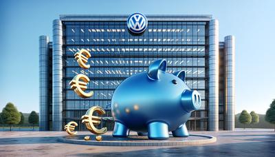 Volkswagen-Zentrale mit Euro-Symbolen und Sparschwein.