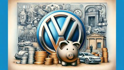 Volkswagen-Logo mit Euro-Sparillustration im Hintergrund.