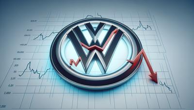 VW-Logo überlagert mit einem nach unten zeigenden Finanzdiagramm