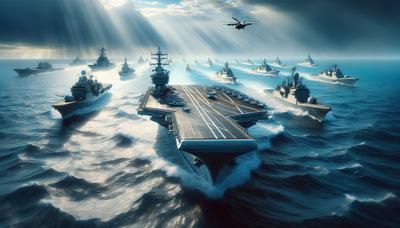 Oorlogsschepen op zee tijdens gezamenlijke maritieme oefeningen