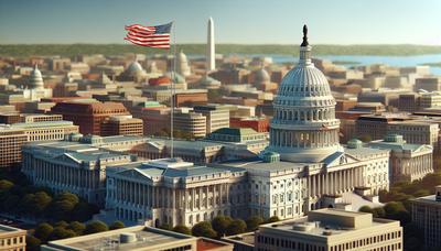 Skyline di Washington D.C. con il Campidoglio e la bandiera