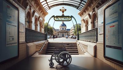 Fauteuil roulant bloquant les marches d'entrée de la station de métro de Paris.