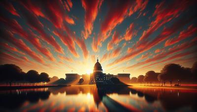 La Casa Blanca silueteada contra un amanecer brillante.