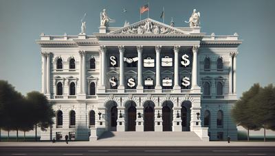 Casa Blanca con símbolos de influencia de cabildero superpuestos.